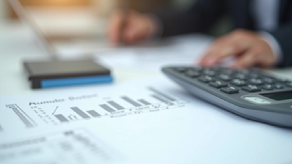 Nahaufnahme eines Taschenrechners mit Zahleneingabe und Steuerberechnungsformeln im Hintergrund