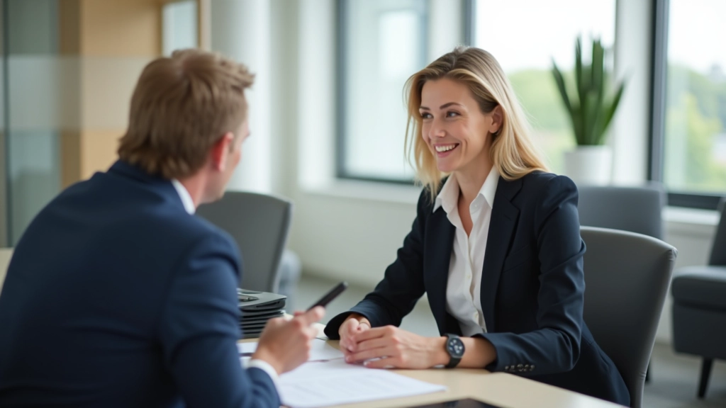 Ehepaar mit Finanzberater im Gespräch, drei Personen am Tisch mit Unterlagen, professionelle Beratung, modernes Büro