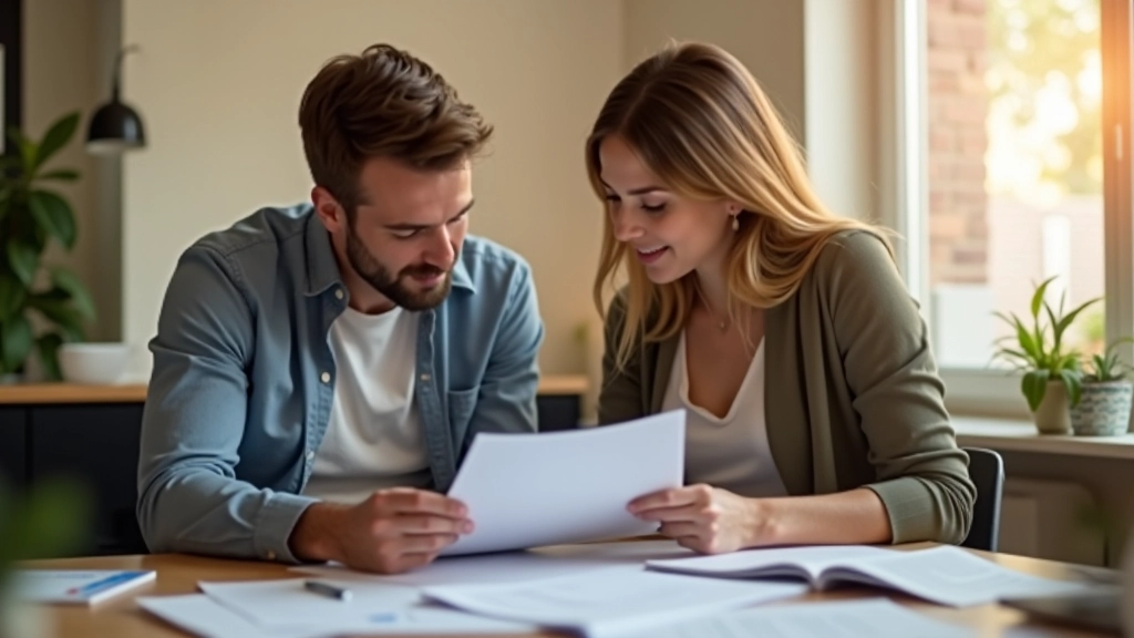 Ehepaar sitzt gemeinsam am Schreibtisch, schaut sich Steuerdokumente an